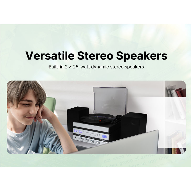 Victor 5-in-1 Music Center with Bluetooth Record Player, CD